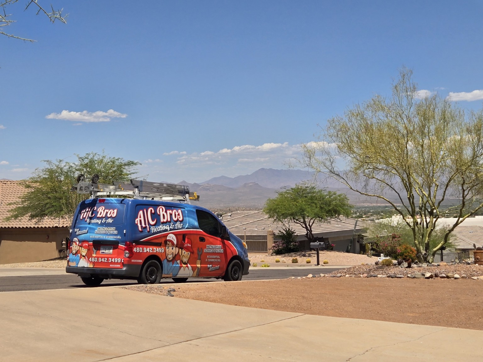 A/C Bros van in an Arizona neighborhood
